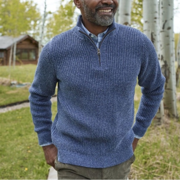 L.L. Bean Men's 100% Organic Cotton Waffle Knit Sweater, Quarter Zip size Large - Picture 2 of 12